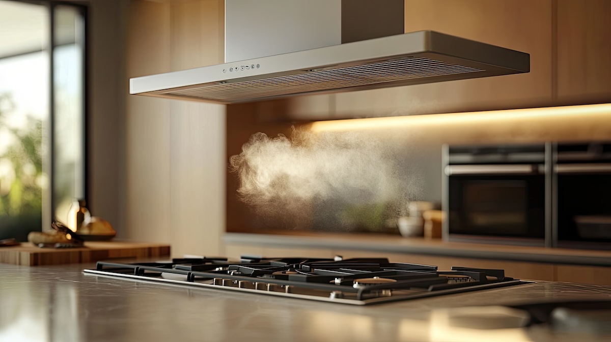 köksfläkt med mekaniskt frånluft tar bort ånga efter matlagning